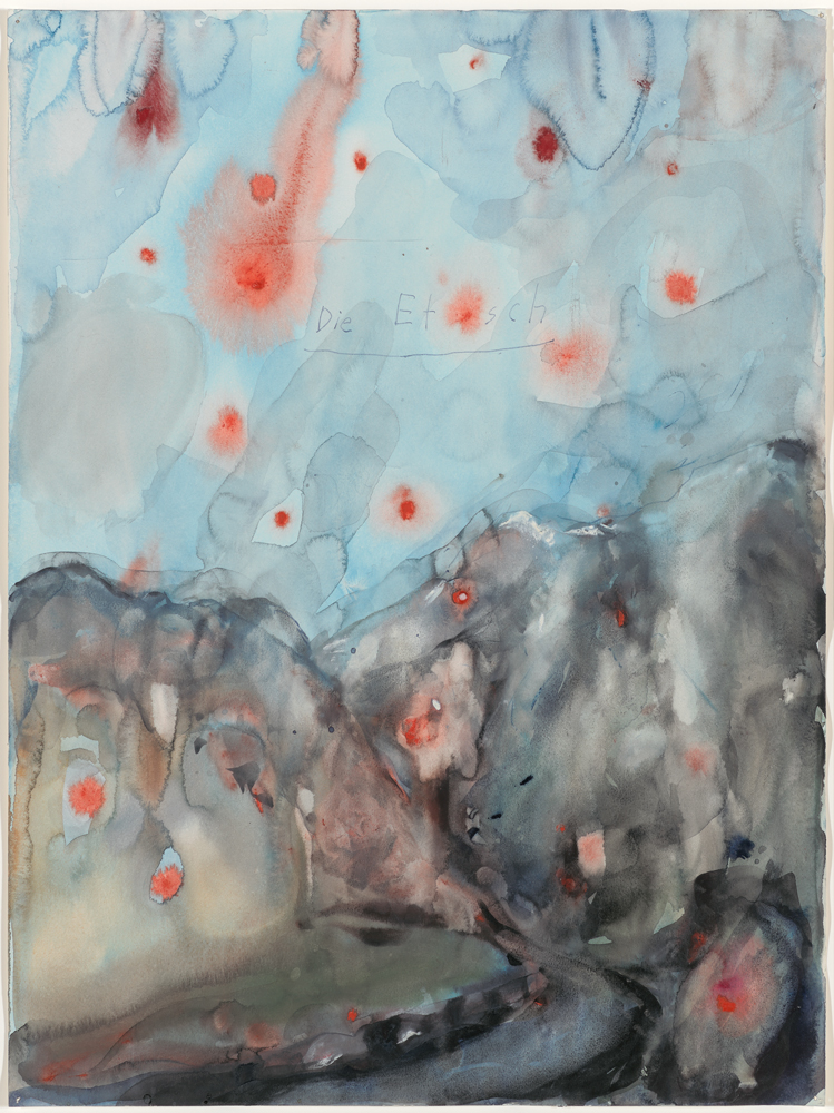 A 1970s watercolour, gouache and ink painting by Anselm Kiefer titled Die Etsch