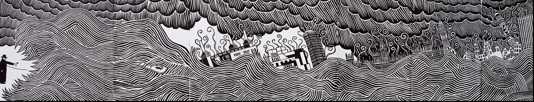 Radiohead's The Eraser / Amok large mural London Views artwork in black and white