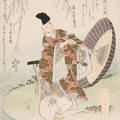 Japanese woodblock print of a man holding a parasol
