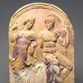 Terracotta roof adornment showing the marriage of Venus and Mars in Greek Classical style from Italy