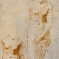 Raphael school drawing of two Aphrodite figures in chalk