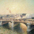 Oil painting by Camille Pissarro of a bridge over a river