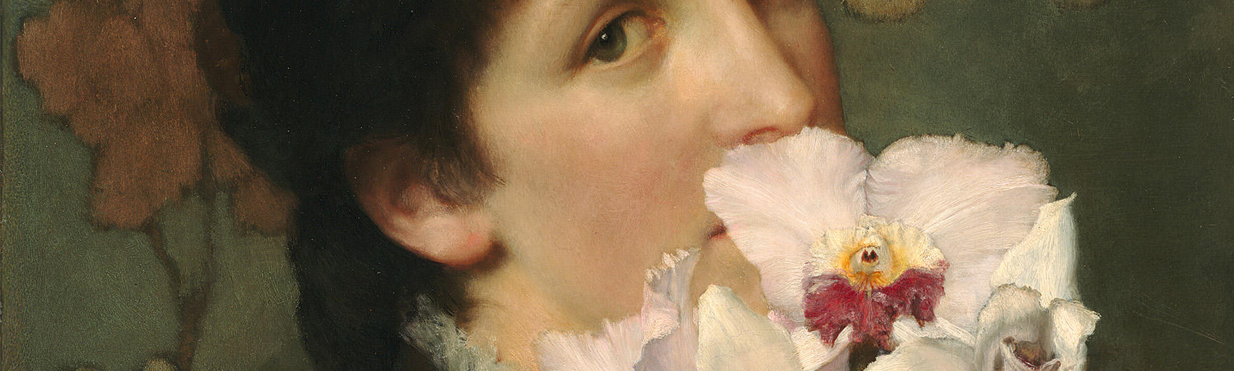 Detail from Girl Smelling Orchids oil painting by Sir Lawrence Alma Tadema