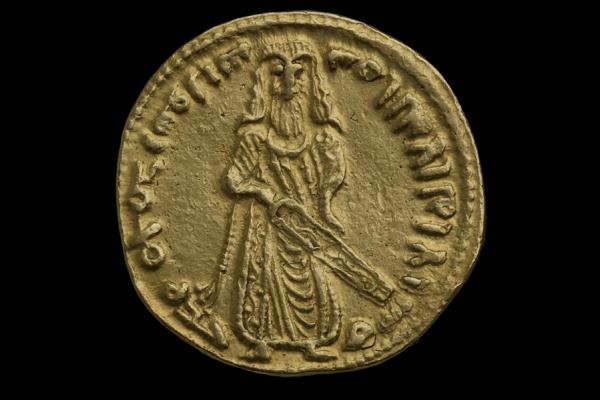 Standing Caliph Dinar, AD 696-697