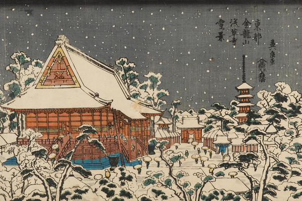 Snow Scene at Senso-ji Temple, Keisai Eisen, 1830–1840