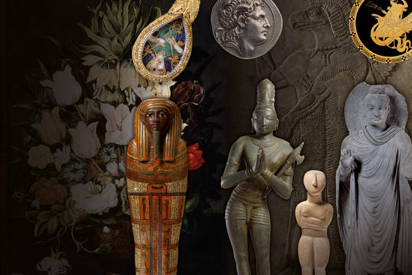 A group of objects from the collection of the Ashmolean Museum, including sculptures and paintings