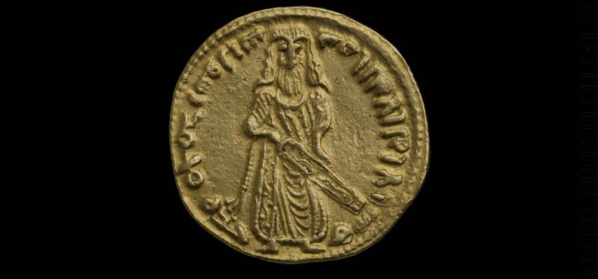 Standing Caliph Dinar, AD 696-697