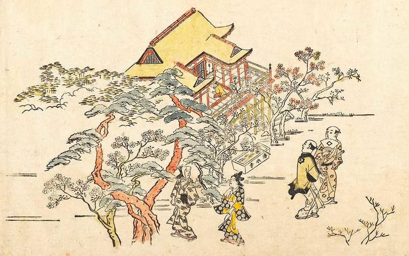 Viewing cherry blossoms at Ueno print by Moronobu Hishikawa (c. 1618 - 1694) 