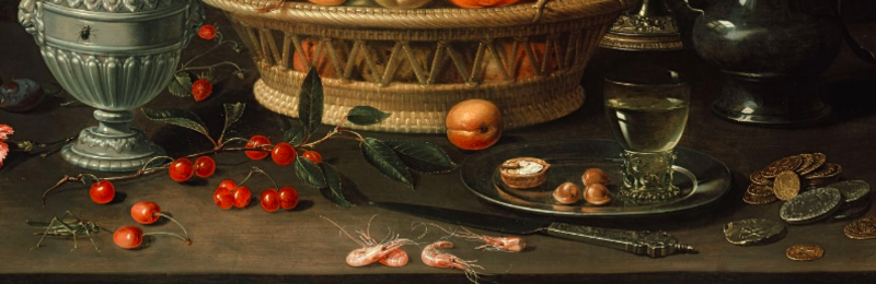 Clara Peeters, detail from Still Life with Fruit and Flowers, oil on copper, 1612-13
