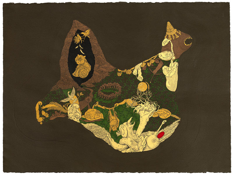 Detail from artist Soma Surovi Jannat's artwork featuring nature and ~Bangladesh climate change themes