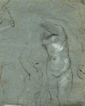 Chalk drawing attributed to Lucas Faydherbe of a nude female figure