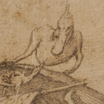 Bruegel's Temptation of St Anthony drawing detail of one of the fantastical bird creatures