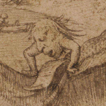 Bruegel's Temptation of St Anthony drawing detail of one of the strange figures