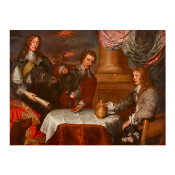 Painting by William Dobson showing three men around a table