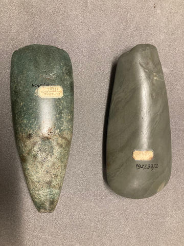 Alpine jadeite and Cumbrian greenstone axes, AN1927.5634 and AN1927.3372